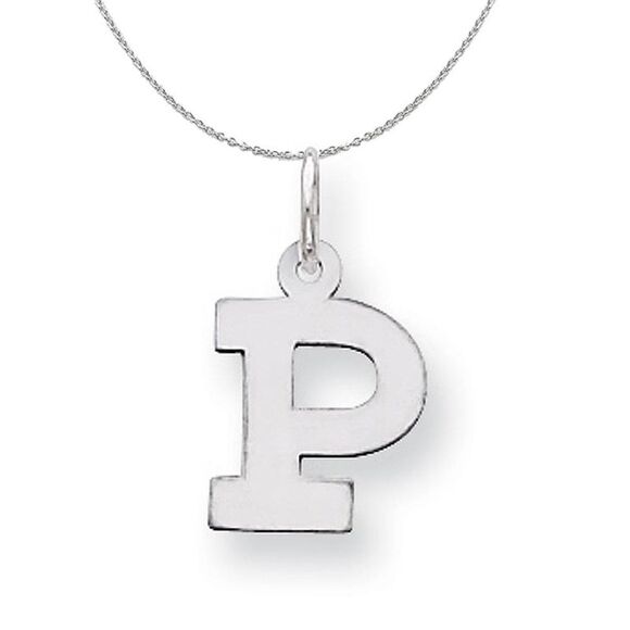Silver, Amanda Collection Small Block Style Initial P Necklace - 24 In - Picture 1 of 8